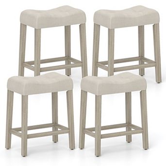 Farmhouse Counter Height Bar Stools Set of 4 with Tufted Upholstered Seats and Footrests