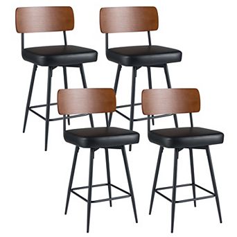 Modern Swivel Counter Bar Stools Set of 2 with PU Leather Seats for Kitchen and Bar