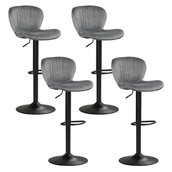 Adjustable Swivel Bar Stool Set with Dutch Velvet Upholstered Seat and Footrest
