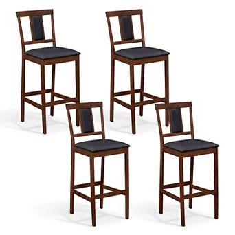 Upholstered Bar Stools Set with Back and Rubber Wood Frame for Bar Table
