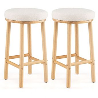 Set of 2 Counter Height Bar Stools with Boucle Upholstered Seats and Wood Frame