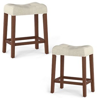 Set of 2 Counter Height Bar Stools with Upholstered Seat, Backless Kitchen Island Stools