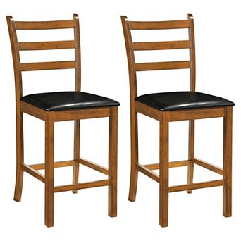Set of 2 Counter Height Bar Stools with PU Leather Seat, Ladder Back Kitchen Chairs