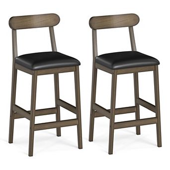 Set of 2 Upholstered Bar Stools with Curved Back and Footrest, Kitchen Island Chairs