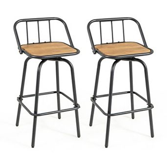 Set of 2 Swivel Bar Stools with Slatted Seats, Metal Frame, Footrests for Kitchen Island