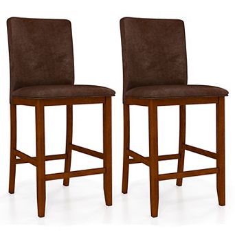 Farmhouse Counter Height Bar Stools Set of 2 with Upholstered Seat and Footrest