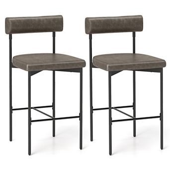 Counter Height Bar Stools Set of 2, Upholstered PVC Leather Kitchen Island Chairs