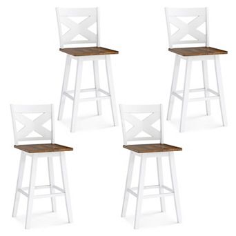 Set of 4 Wooden Bar Stools with Swivel Seat and Footrest for Kitchen Island