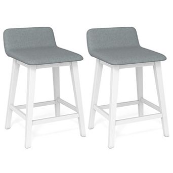 Farmhouse Counter Height Bar Stools Set of 2 with Upholstered Faux Linen Seats
