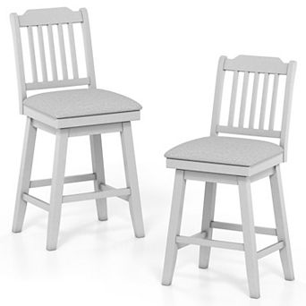 Set of 2 Swivel Counter Height Bar Stools with Upholstered Seats, Wood Frame