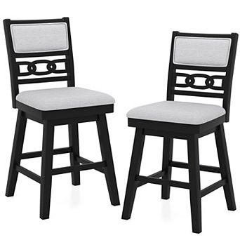 Set of 2 Swivel Counter Height Bar Stools with Upholstered Seats and Wood Frame