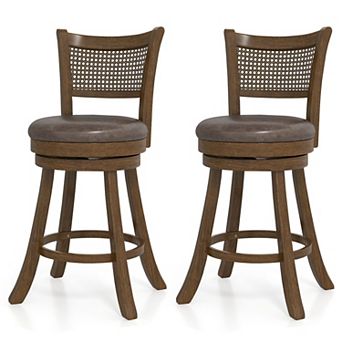 Farmhouse Swivel Counter Height Bar Stools Set of 2 with Upholstered Seat and Footrest