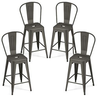 Stackable Counter Height Bar Stools Set of 4 with Backrest and Footrest, Metal Frame