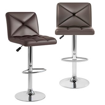 Set of 2 Adjustable Swivel Bar Stools with Upholstered PU Leather Seats and Footrest
