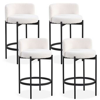 Counter Height Bar Stool Set of with Sherpa Upholstered Seat and Footrest
