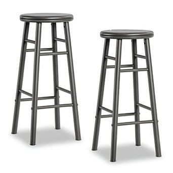 Set of 2 Counter Height Wooden Bar Stools with Swivel Seat and Footrest for Dining Room and Home Bar