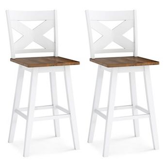 Set of 2 Modern Swivel Bar Stools with Rubberwood Frame and Back Support for Kitchen Island