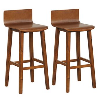 Set of 2 Solid Wood Counter Height Bar Stools with Footrest for Kitchen Island and Bar