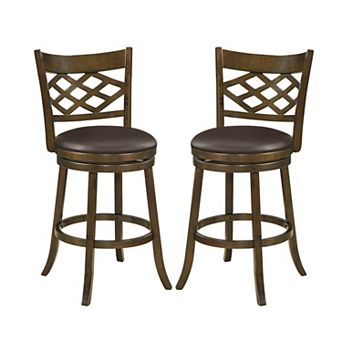 Wooden Swivel Bar Stools with Backrest, Footrest and Padded Seat Set of 2