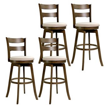 Upholstered Swivel Bar Chairs with Backrest, Footrest and Rubber Wood Frame