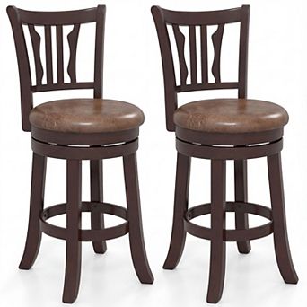 Set of 2 Swivel Bar Stools with Faux Leather Seat, Backrest and Footrest for Kitchen Island