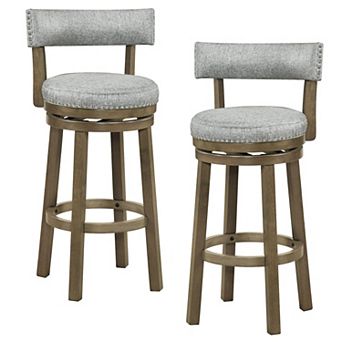 Swivel Counter Bar Chairs Set of 2 with Upholstered Seat, Footrest and Wood Frame