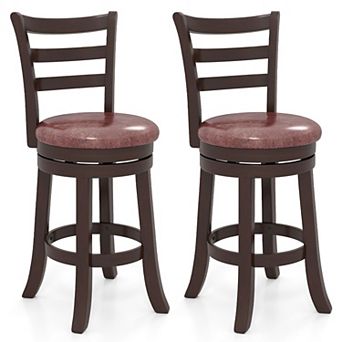 Set of 2 Swivel Bar Stools with Faux Leather Seat, Backrest and Footrest for Kitchen Island