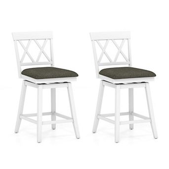 Modern Kitchen Island Stools Set of 2, Upholstered Swivel Chairs with Wood Frame and Footrest