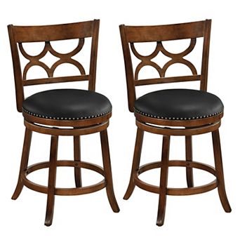 Set of 2 Swivel Kitchen Island Bar Stools with High Back, Footrest and Nailhead Trim