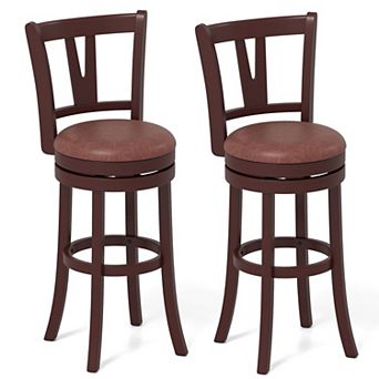 Kitchen Island Swivel Bar Stools Set of 2 with Padded Faux Leather Seat and Footrest