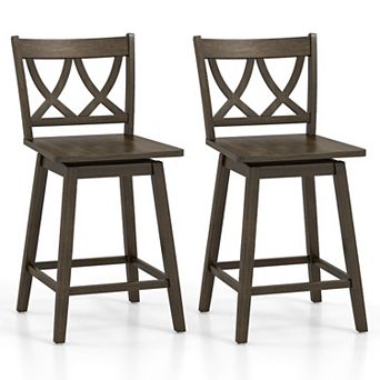Rustic Swivel Bar Stools Set of 2 with Counter Height Seat and Footrest