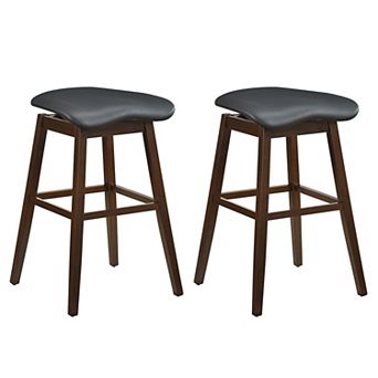 Set of 2 Modern Swivel Bar Stools with Contoured Padded Seat and Wood Legs for Dining Area