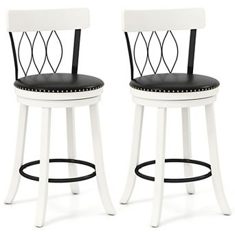 Set of 2 Counter Height Bar Chairs with 360 Degree Swivel Seat, Tufted Details and Footrest