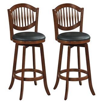 Modern Swivel Bar Stools Set of 2 with Faux Leather Seat, Wood Frame and Footrest
