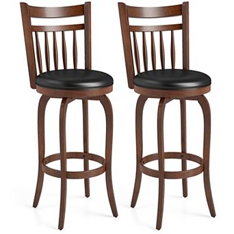 Swivel Bar Stools Set of 2 with Padded Seat, Curved Backrest and Wood Frame