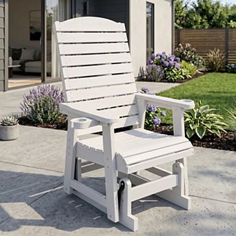 Poly Lumber Patio Glider for One Person, with Cup Holders, High Backrest and Deep Contoured Seat
