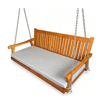 6 FT Wooden Porch Swing Bed with Thick Cushion Outdoor Hanging Daybed for Patio