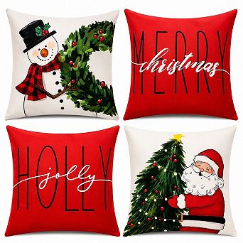 Covers&All Christmas Decorative Throw Pillow Set of 4 for Sofa, Couch, Bed & Holiday Home Décor