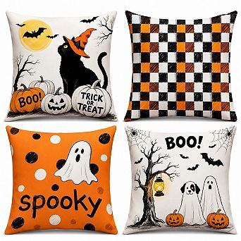 Covers&All Halloween Decorative Throw Pillow Set of 4 for Sofa, Couch & Home Décor