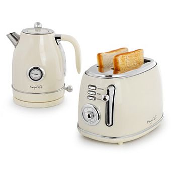 MegaChef Pro 1.8-qt Electric Tea Kettle and 2 Slice Toaster Combo in Gloss Cream