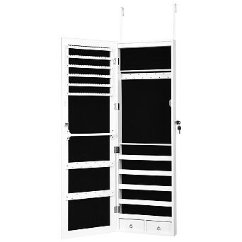 Costway Wall Door Mounted Mirror Jewelry Cabinet Organizer w/LED Light