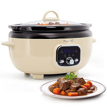 MegaChef Pro 3.5 Liter Oval Electric Digital Slow Cooker in Cream with Black Pot