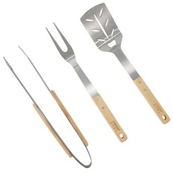 Gibson Home Barbecue Plus 3 pc Barbecue Tool Set with Rubberwood Handles
