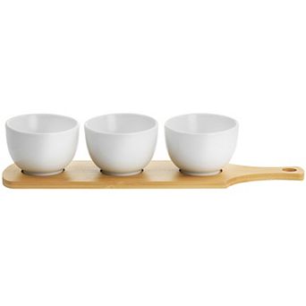 Gibson Elite Gracious Dining 4 pc Fine Ceramic Tidbit Bowl Set with Base in White