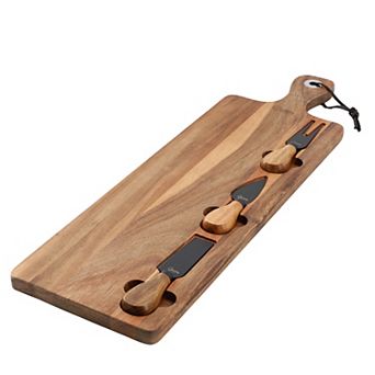 Gibson Elite Gracious Dining 4 pc Acacia Wood Charcuterie Board With Cheese Knives in Brown