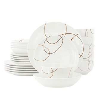 Elama Sydney 24 pc Porcelain Double Bowl Dinnerware Set, Service for 6