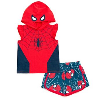 Marvel Spider-Man Cosplay 2 pc Sleeveless Hoodie and Shorts Set