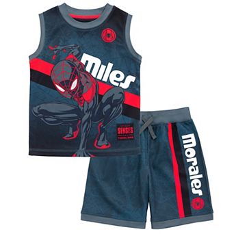 Marvel Spider-Verse Miles Morales 2 pc Basketball Jersey and Shorts Set
