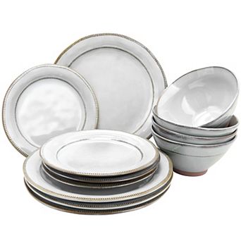 Gibson Elite Terranea 12 pc Stoneware Dinnerware Set in White, Service for 4