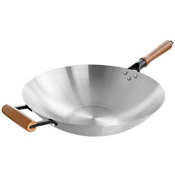 Oster Sangerfield 14 in Stainless Steel Flat Bottom Wok with Wooden Handles